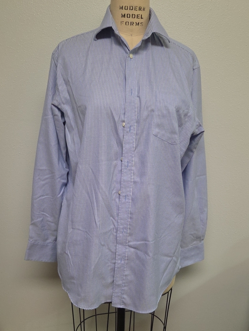 Thomas Pink Blue Pinstripe Dress Shirt - Light Blue & White
